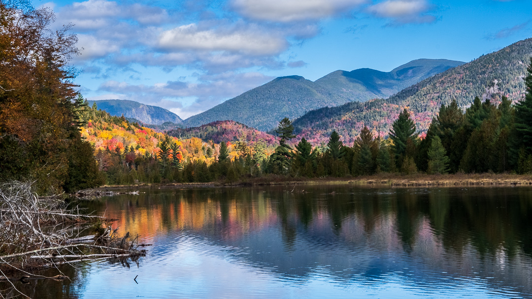 Hudson River and peaks Wallface, Marshall, Iroquois, Boundary, Algonquin, Adams